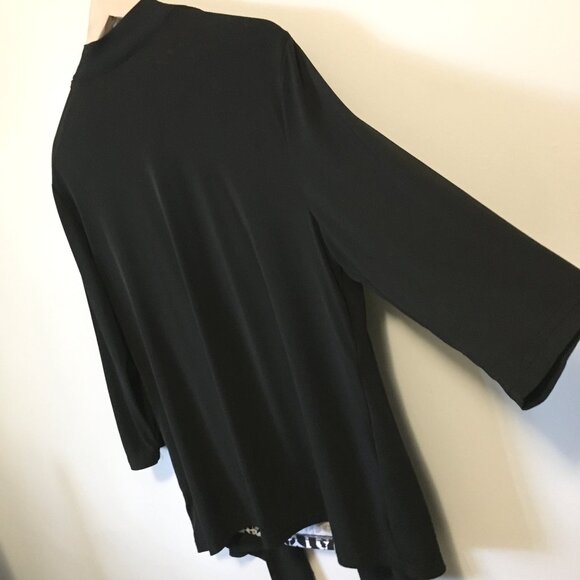 Mandee Black Open Waterfall Cardigan With Bow Tie Bust Animal Print Shirt 2in1 - Picture 10 of 16